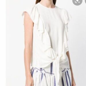 FRAME Ruffle crepe blouse tie waist front lightweight girly